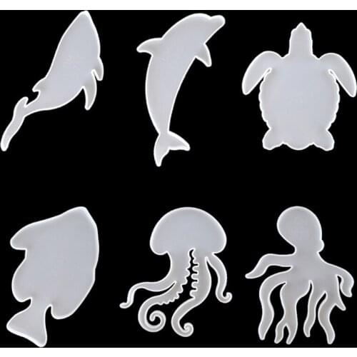 6Pcs Marine Organism Coaster Silicone Resin Molds Sea Turtle Dolphin Fish Octopus Tea Mat Ocean Coaster Molds Kit Tools T84A