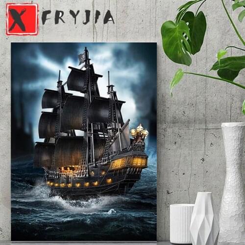 Pirate Ship Diamond painting ,full round square Drill 3D embroidery 5D DIY Diamond painting Mosaic stitch cross Diamond Art