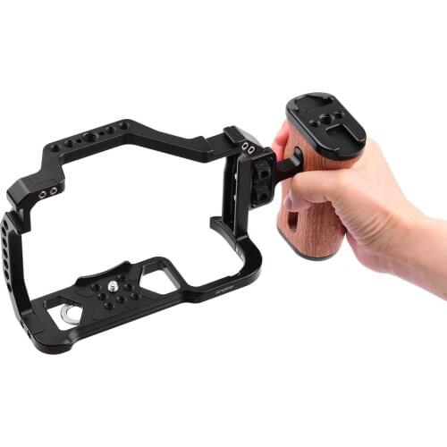 Andoer Aluminum Alloy Camera Cage + Wooden Side Handle Kit Replacement for Canon EOS R5 R6 DSLR camera with 1/4 Inch Screw Holes