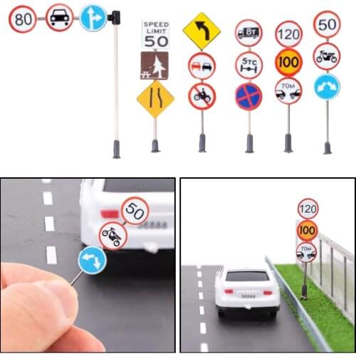 Handmade 6pcs/set 1/87 HO Traffic Signs DIY Train Freeway Scene Decoration