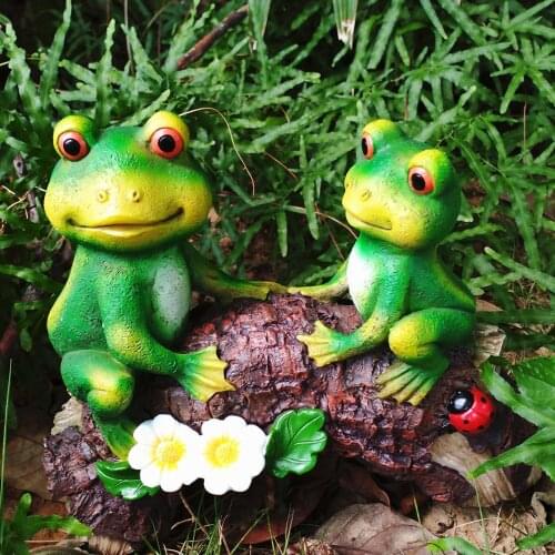 Double Frog on Bridge Garden Statue Figurine Pond Outdoor Decoration Art