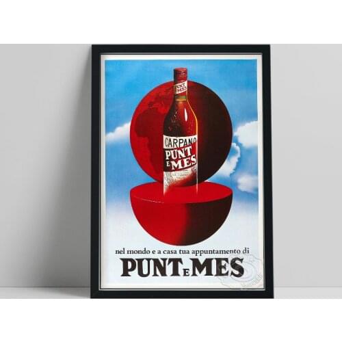 European Advertising Poster, Punt E Mes Liquer Publicity Colored Drawing Art Prints, Vintage Art Drinks Wall Picture Home Decor