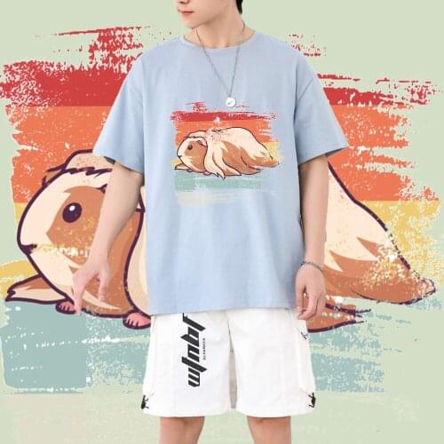 Kawaii Guinea Pig Tshirt Cotton T-shirt Korean Vintage Cartoon Streetwear Harajuku Men O-neck Unisex Short Summer Women T Shirt