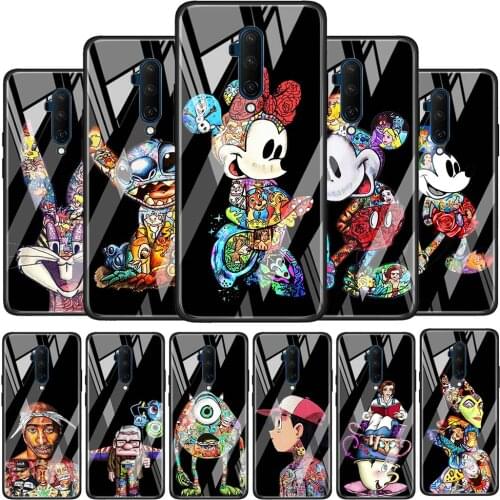 Mickey Tattoo Cartoon Glossy Protection Cover for OnePlus 9R 9 8T 8 7T 7 Pro Nord Z 5G Luxury Tempered Glass Phone Case