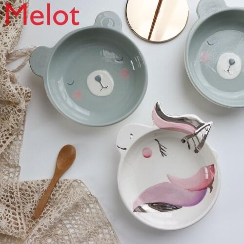 Hand-Painted Personalized Creative Soup Plate Girl Heart Childrens Ceramic Dinner Plate Dim Sum Plate Fruit Plate