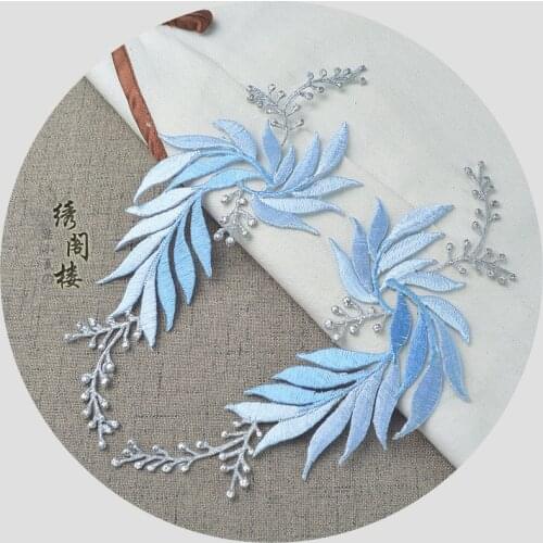 5pair gold silver yarn embroidered leaves national style pasted flower and decoration adhesive black glue patches for clothing