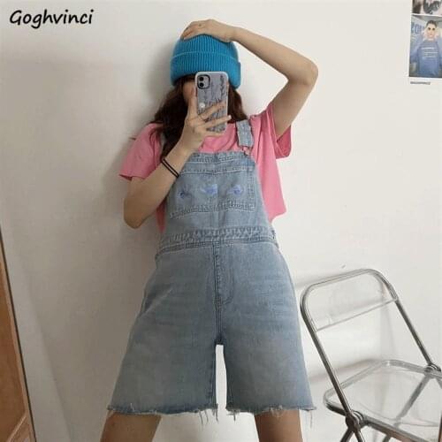 Rompers Women Embroidery Wide-leg Loose Washed High Waist Harajuku Simple Popular Leisure All-match Ulzzang Chic Trousers Daily