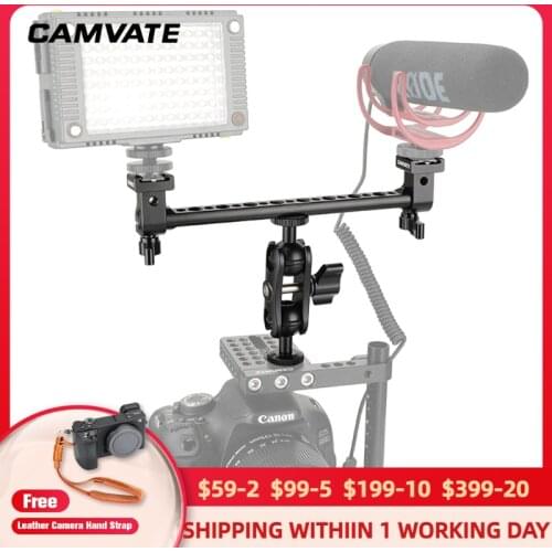 CAMVATE T-bar Bracket Arm With Central Adjustable 360° Swivel Ball Head & Holder 1/4" Screw Mount & Double-end Cold Shoe Mounts