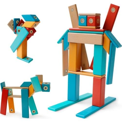 Magnetic Wooden Blocks Toys DIY Childrens Preschool Wood Blocks Rainbow Wood Educational Toys for Kids Best Gifts Christmas