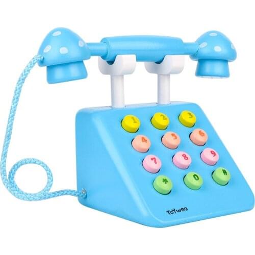 Boy Girl Blue Pink Landline Role Play Wooden Simulation Baby Children Telephone Toy Dollhouse Miniatures Doll House Accessories
