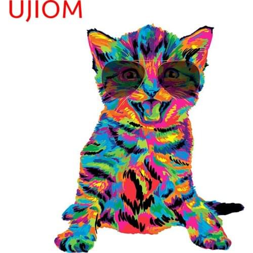 UJIOM Wall Stickers Rainbow Kitten Wearing Sunglasses Wallpaper Decoration Waterproof Sticker Accessories Room Home Decor Decals