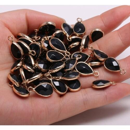 Natural Stone Faceted Black Agates Pendant Water drop shape Exquisite Charms for Jewelry Making Diy earring necklace accessories