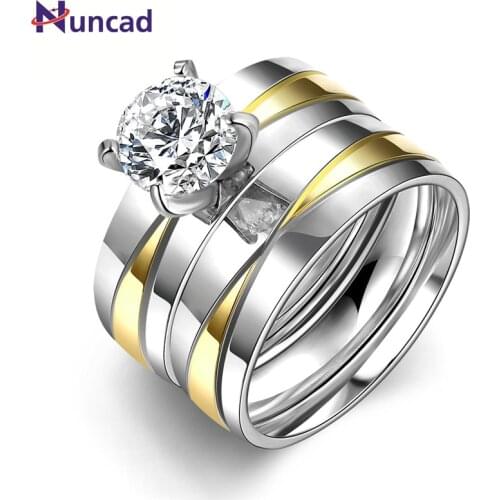 Nuncad 2pcs/lots Couple Ring for Women and Men Gold-color Stainless Steel Engagement Ring Wedding Jewelry