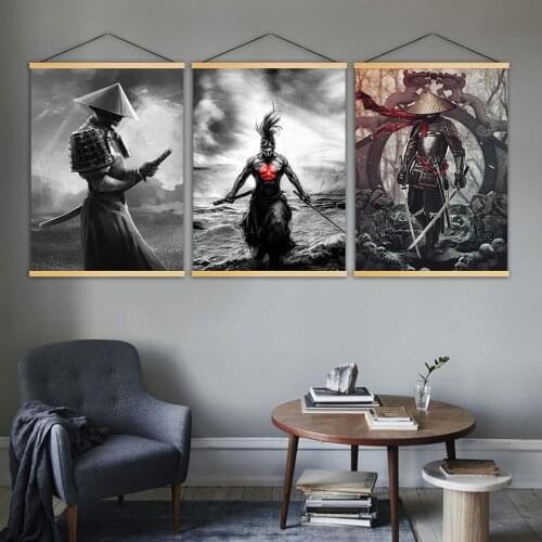 Canvas Print Poster Home Decoration Wall Artwork Anime Japanese Samurai Painting Solid Wood Hanging Scroll Modern Simple Picture