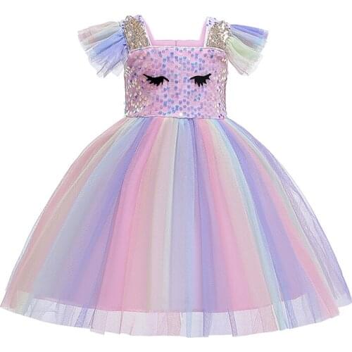 Tutu Children Dresses Halloween Carnival Stage Dresses for Girls Sequin Unicorn Girls Baby Dress Ruffle Sleeve Leisure Costume