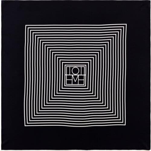 POBING Manual Hand Rolled Twill Silk Scarf Women Geometric Print Square Scarves Echarpes Foulards Femme Wrap Bandana Hijab 90CM