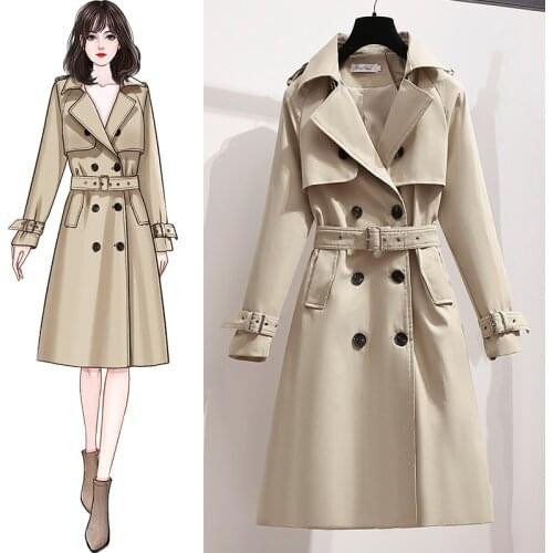 HOT Spring and Autumn Medium length Windbreaker Women Korean version Tie in waist Sense Show thin of design Oversize Fashion