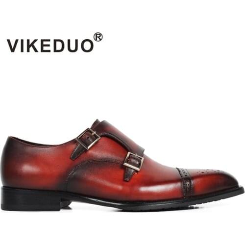 Vikeduo Rushed Retro Custom Handmade Genuine Leather Luxury Wedding Party Dress Shoes Original Design Men Brogue Flat Monk Shoes