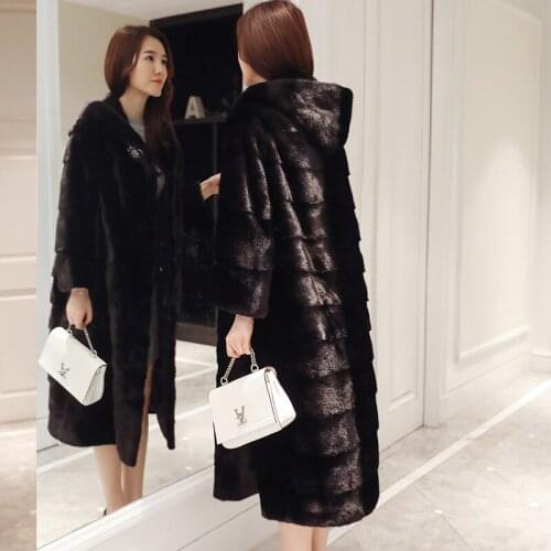 Mink fur coat whole long fur coat small 2019 womens clothing outerwear jacket coats new long fashion hooded