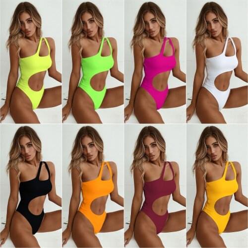 One Pieces Swimsuit Thong Swimwear Padded Beach Wear High Waist trajes de bano Mujer One Shoulder Bathing Suit Female Trikini