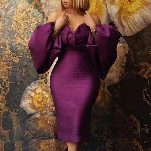 Stylish Women Gowns 2022 Real Photo New Fashion African Tube Top Sexy Strapless Lantern Long Sleeve Evening Party Dresses