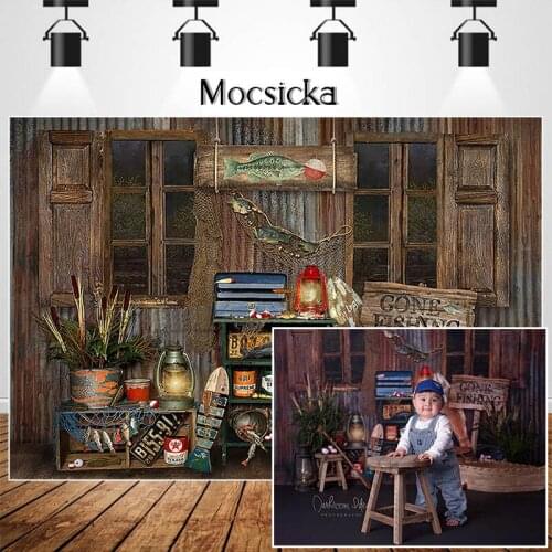 Gone Fishing Theme Boy Birthday Cake Smash Photography Studio Photo Background Bait Shop Decorations Backdrops for Photography