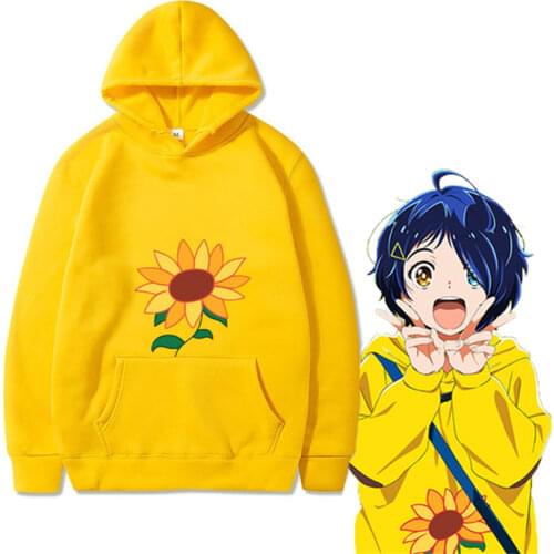 Anime WONDER EGG PRIORITY Ohto Ai Hoodie Sunflower Yellow Jacket with Hat Cosplay Costumes Pullover Sweatshirt Unisex Party