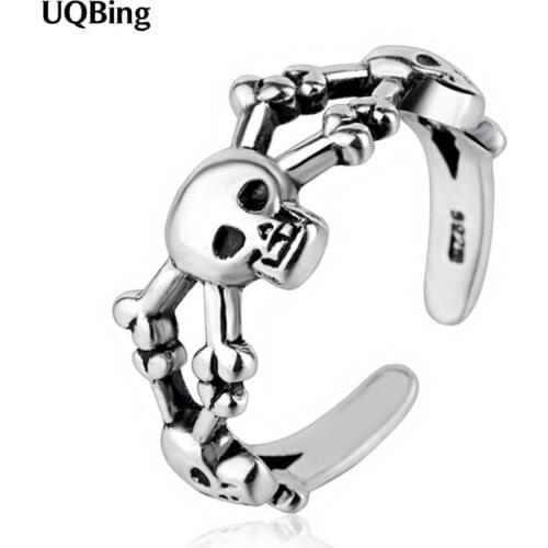 925 Sterling Silver Vintage Skull Skeleton Bone Finger Rings For Women Gifts Jewelry