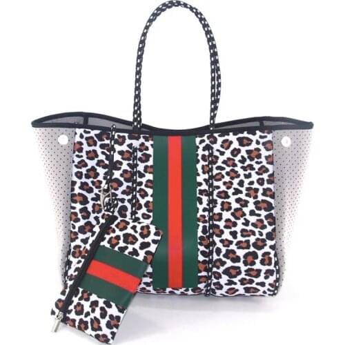 Waterproof Leopard Print Neoprene Bags Large Capacity Handbag Women Casual Tote Bags Neoprene Tote Beach Bag Lash Packages