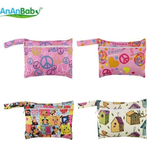AnAnbaby 4pcs Prints Waterproof PUL Mini Diaper Bag For Mom Or Babies With Zipper