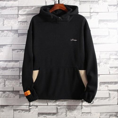 High Quality Plus Size 5XL Men Fashion Solid Color Plain Patchwork Polar Fleece Pullover Hoodies