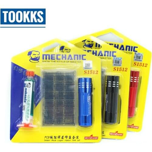 MECHANIC 10cc Green UV Solder Mask+Welding Fluxes Plastic net sheet+12led UV curing light For PCB BGA repair