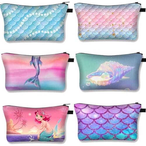 Women Mermaid Cosmetic Bag Large Capacity Storage Bag Portable Canvas Cosmetic Case Girls Makeup Bag Gift Mini Handbag
