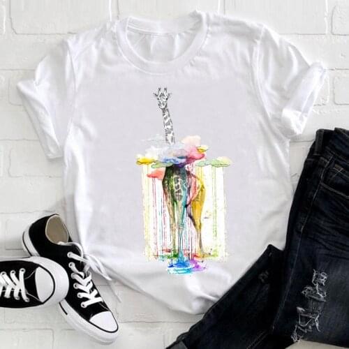 Women Clothing Watercolor 90s Animal Clothing Cute Short Sleeve Summer Clothes Print Tshirt Female Tee Top Graphic T-shirt