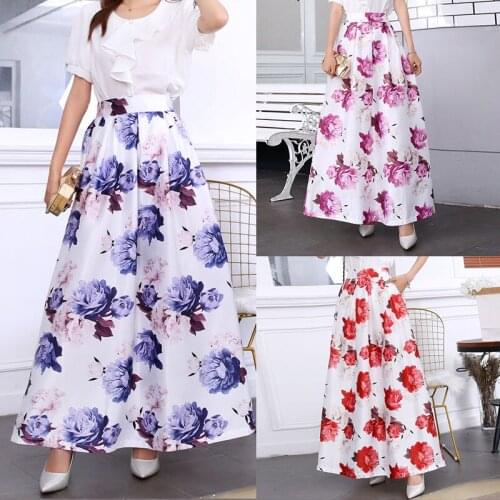Skirts Womens Fluffy skirt High Waist Pockets Long Skirt Vintage Floral Print Flower Maxi Skirt Plus size Chic 3XL skirt