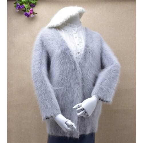 Autumn and winter women light rabbit hair sweater coat Long Sleeve V-neck sexy fashion warm cardigan jacket clothes mink hair
