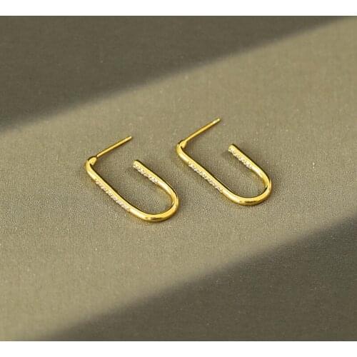 1Pair INS 100% Authentic 925 Sterling silver Gold /White "U" Shape Geometric Stud earrings white cz zircon aaa+ set TLE1012