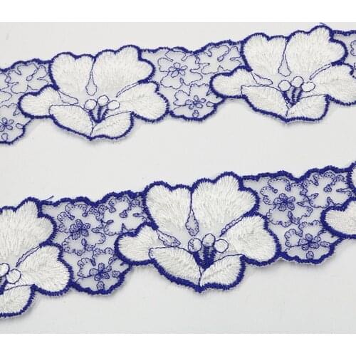1yard blue flower embroidery net bottom lace trimmings for clothing DIY sewing clothes accessories ribbon trims