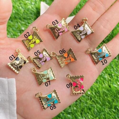 10Pcs Enamel Colorful Sweet Word with Heart on Candy Shape Pendant,Gold Filled Enamel Candy Charm,Jewelry accessory for DIY
