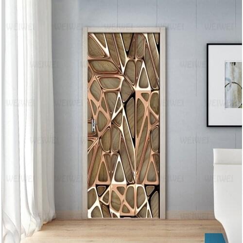 2Pcs/Set Rose Gold Geometric Pattern 3D Wall Door Sticker Self-adhesive Waterproof Wallpaper Decals Home Decor Door Wall Sticker