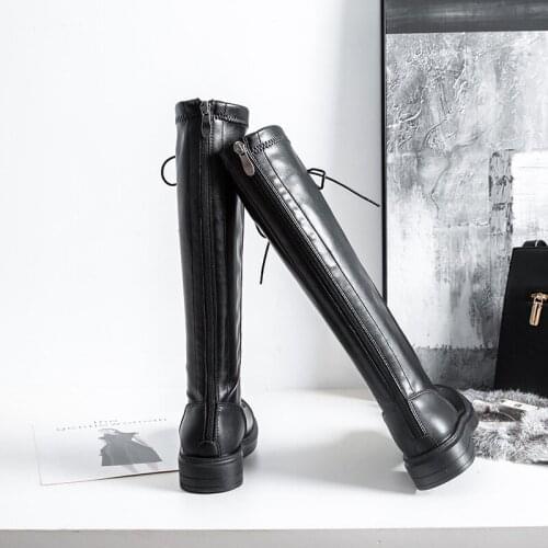2020 Stretch boot strap knee-high knighthood 41-43 large fat leg skinny boot womens plus size boots platform boots gothic