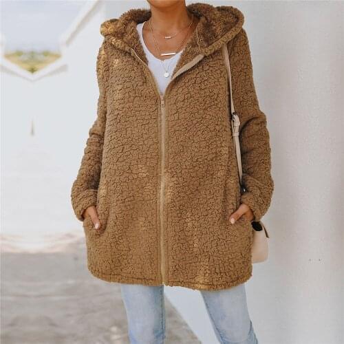 2021 Teddy Fleece Sweater Hooded Sherpa Cardigan Fluffy Fleece Coat Mid Long Coat Winter Warm Streetwear Sweaters