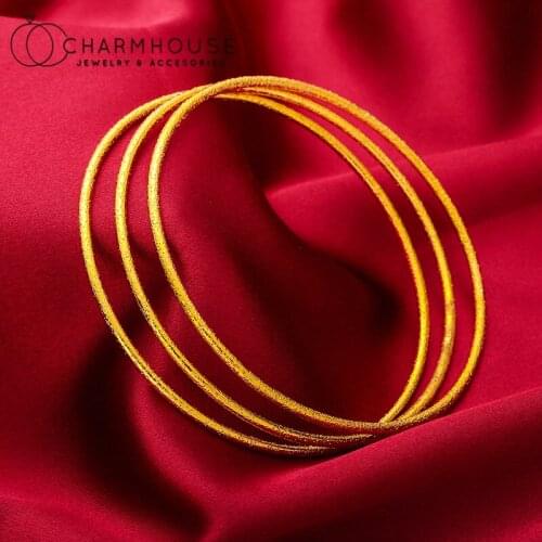 3pcs/lot Yellow Gold Bangles For Women 2mm Thin Round Circle Charm Bangle & Bracelet Wristband Pulseira Femme Anniversary Gifts