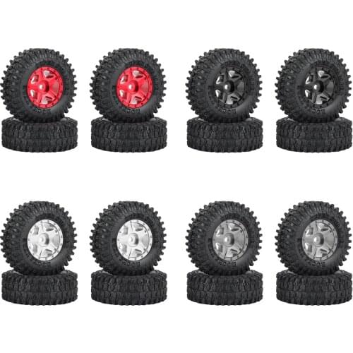 4PCS 51x18mm 1.0Inch Beadlock Wheel Rims Tires Set for 1/24 RC Crawler Car Axial SCX24 90081 AXI00001 AXI00002 Parts