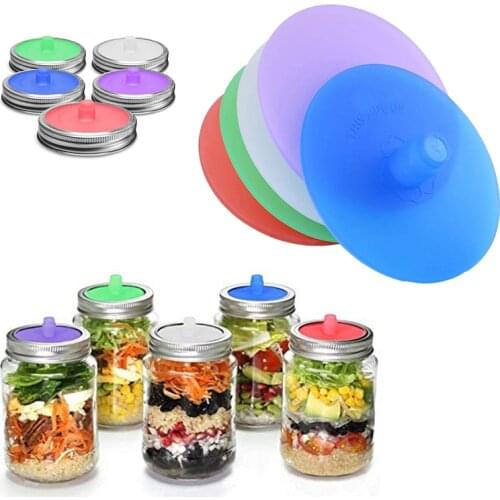 5Pcs Silicone Waterless Fermenting Airlock Lids Covers Stainless Steel Band For Wide Mouth Mason Jar Sealed Lid Kitchen Supplies