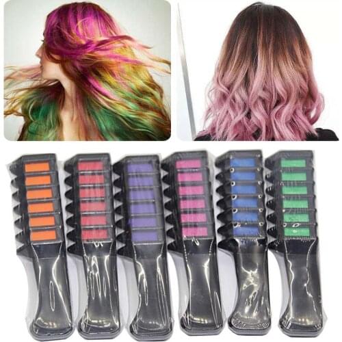 6pcs Bright Hair Chalks Temporary Washable Hair Color Dye Comb for Festival Party Cosplay Hair Dyeing Supplies
