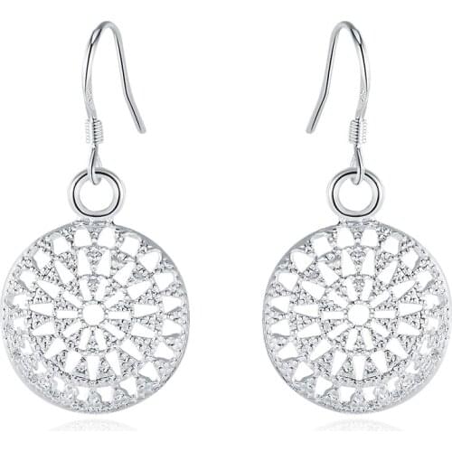 Free shipping silver beautiful simple atmosphere exquisite hollow retro round bag party earrings 2021 trend classic jewelry