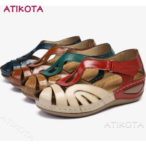 Atikota 2021 New Fashion Summer Women Wearable Peep Toe Wedges Shoes Casual Large Size Wear-resistant Sandals