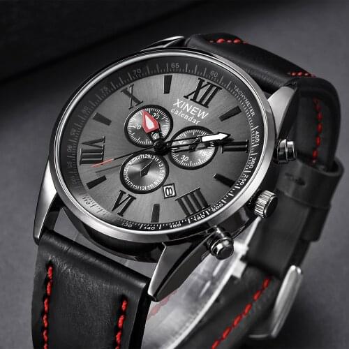 Top Brand Mens Sport Watches Waterproof Calendar Watches Clock Masculino Casual Quartz Watches Leather Strap Relogio Masculino