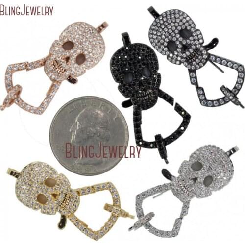 CZ Micro Pave Skull Lobster Claw Clasp Large Skull Pave Clasp Pendant Connector Cubic Zircon Link,17x37mm FC27942
